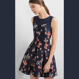 Saturday Club Womens Small Fit and Flare Mini Dress Navy Blue Floral Textured